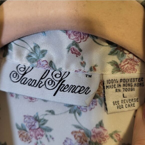 Sarah Spencer Vintage Silky White & Pink Dainty Floral Pajama Set, Size L - Picture 10 of 11